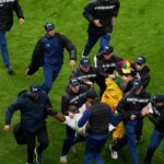 Portugal midfielder Bruno Fernandes controls the ball under pressure from a Morocco defender during the 2026 FIFA Nations League match