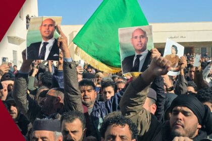 Colonel Moammar Gaddafi surrounded by rebel fighters in Sirte shortly before his death on 20 October 2011